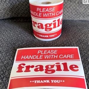 NEW Big 6" X 4" Red Fragile Handle With Care Stickers. (300)